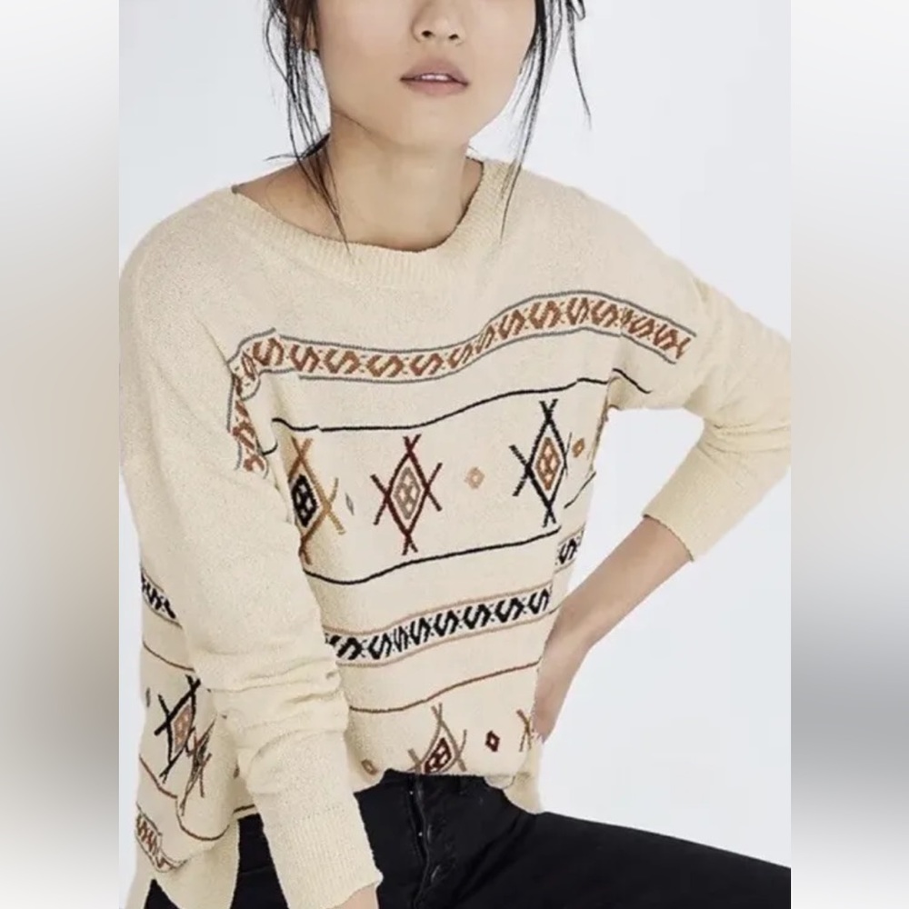 Madewell Embroidered Reseda Pullover Sweater L Southwestern Lightweight
